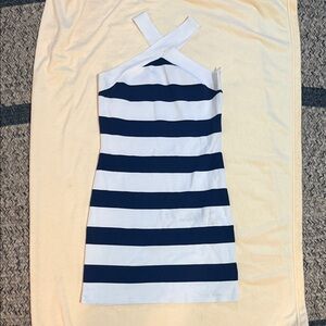 Striped Navy and White Halter Dress